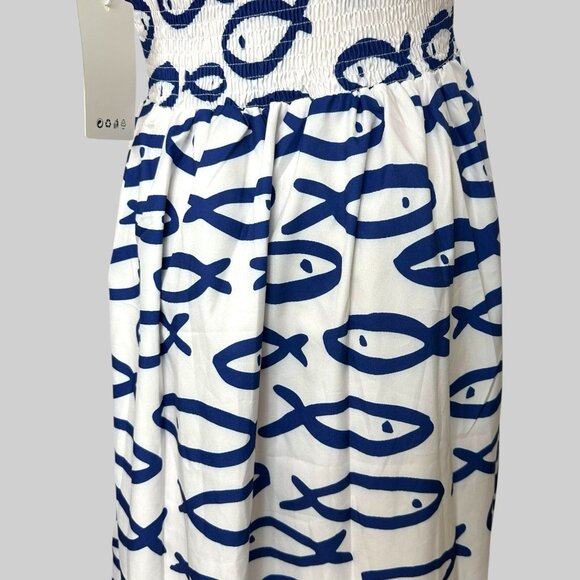 Women Fit & Flare Dress Size S Print Fish Blue Blue White Square Neck Sleeveless - Picture 7 of 8